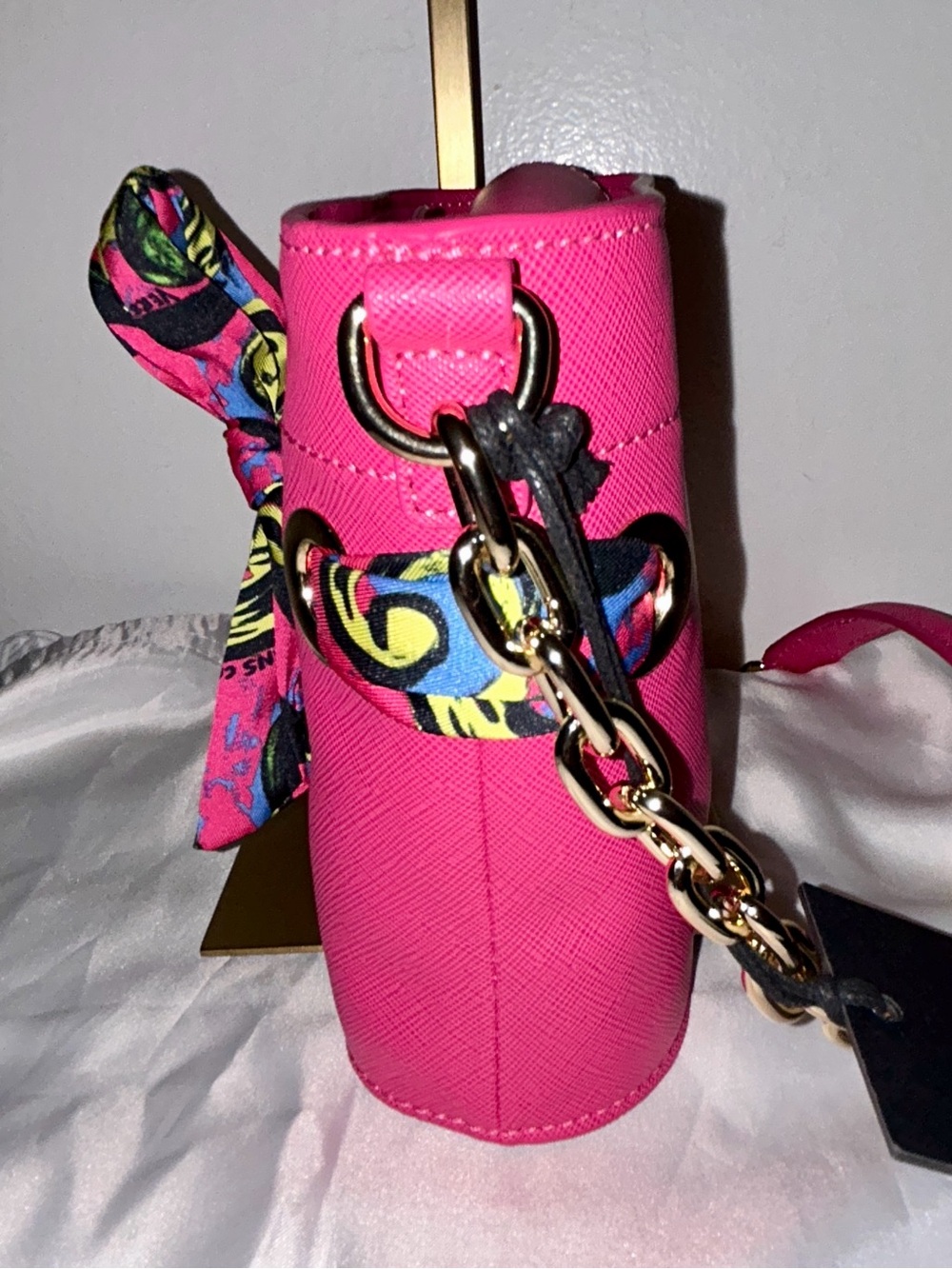 Versace Jeans Couture Cross Body Bag with Knotted Scarf in Fuchsia NWT - Picture 7 of 12
